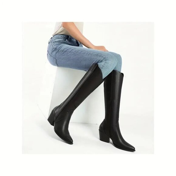 Western Embroidered Knee High Cowboy Boots - Picture 3 of 4